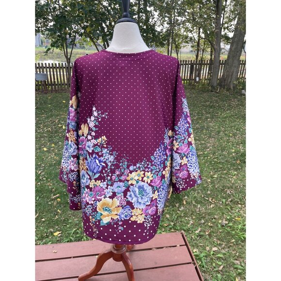 Plus Size 4X Kimono Top Floral & Polka Dot Print Lightweight Womens Long Sleeve - Picture 7 of 8